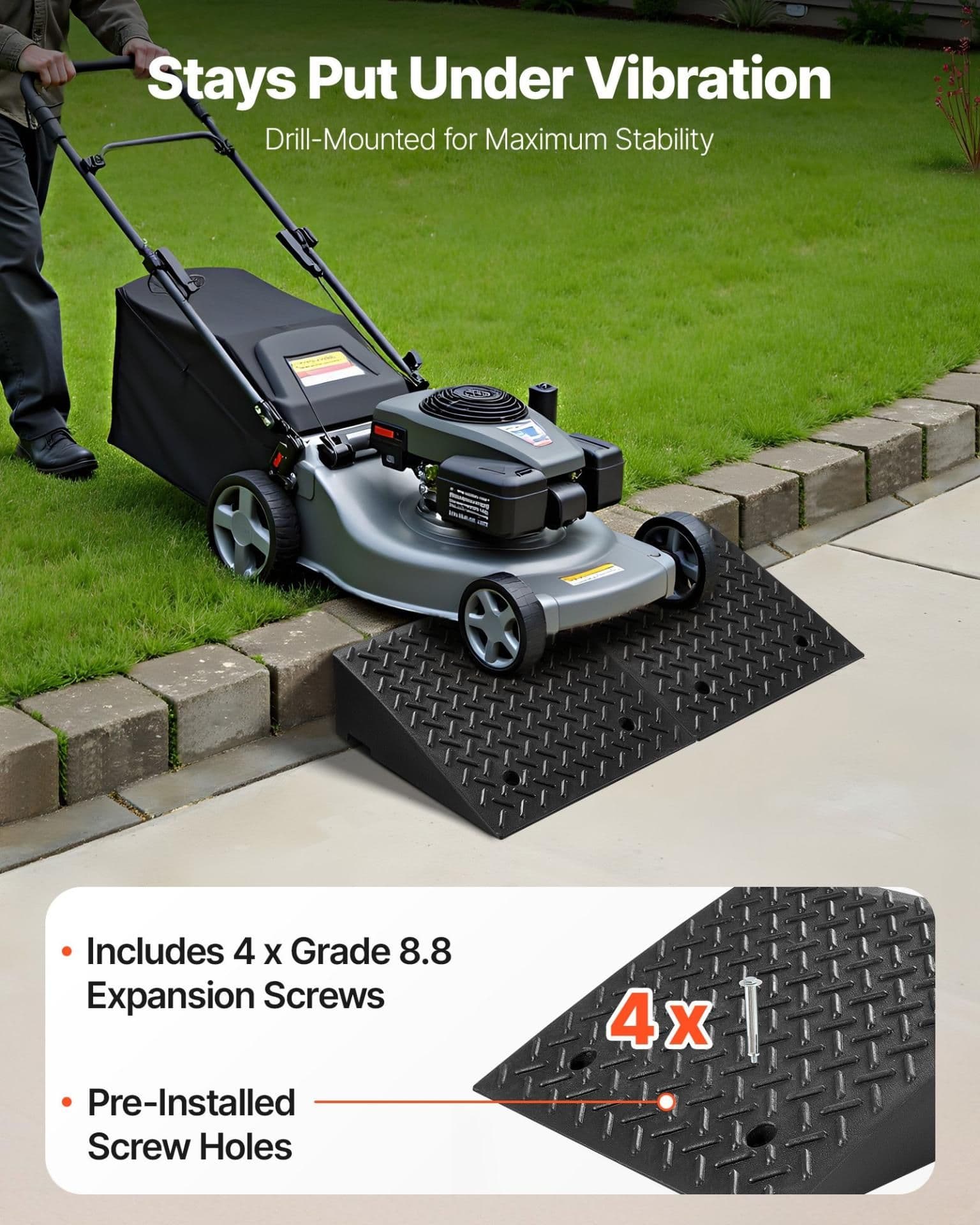 image-VEVOR Driveway Curb Ramp, 7000 lbs Load Capacity, 7 Inches Rise Height Heavy Duty Curbside Bridge Ramp with Drainage Tank for Wheelchairs, Strollers, Motorcycles, Cars, Lawn Mowers & Trailers, 2 Pack
