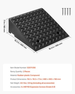 image-VEVOR Driveway Curb Ramp, 7000 lbs Load Capacity, 7 Inches Rise Height Heavy Duty Curbside Bridge Ramp with Drainage Tank for Wheelchairs, Strollers, Motorcycles, Cars, Lawn Mowers & Trailers, 2 Pack