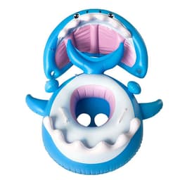 image-Inflatable Swimming Ring For Kids With Awning Shark Seat