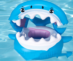 image-Inflatable Swimming Ring For Kids With Awning Shark Seat