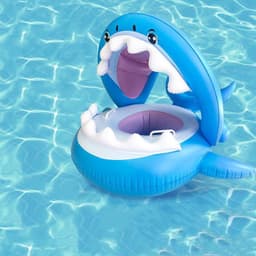 image-Inflatable Swimming Ring For Kids With Awning Shark Seat