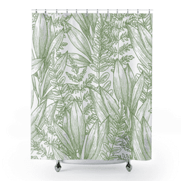 image-Green Leaves Outline Shower Curtain