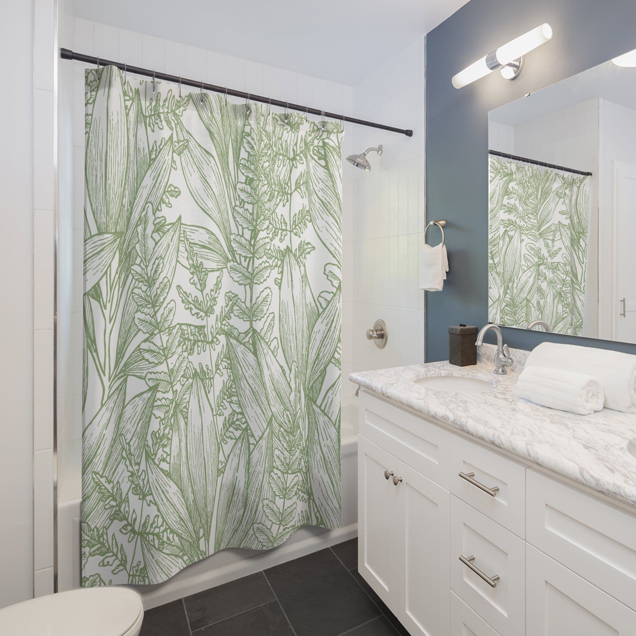 image-Green Leaves Outline Shower Curtain