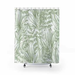 image-Green Leaves Outline Shower Curtain