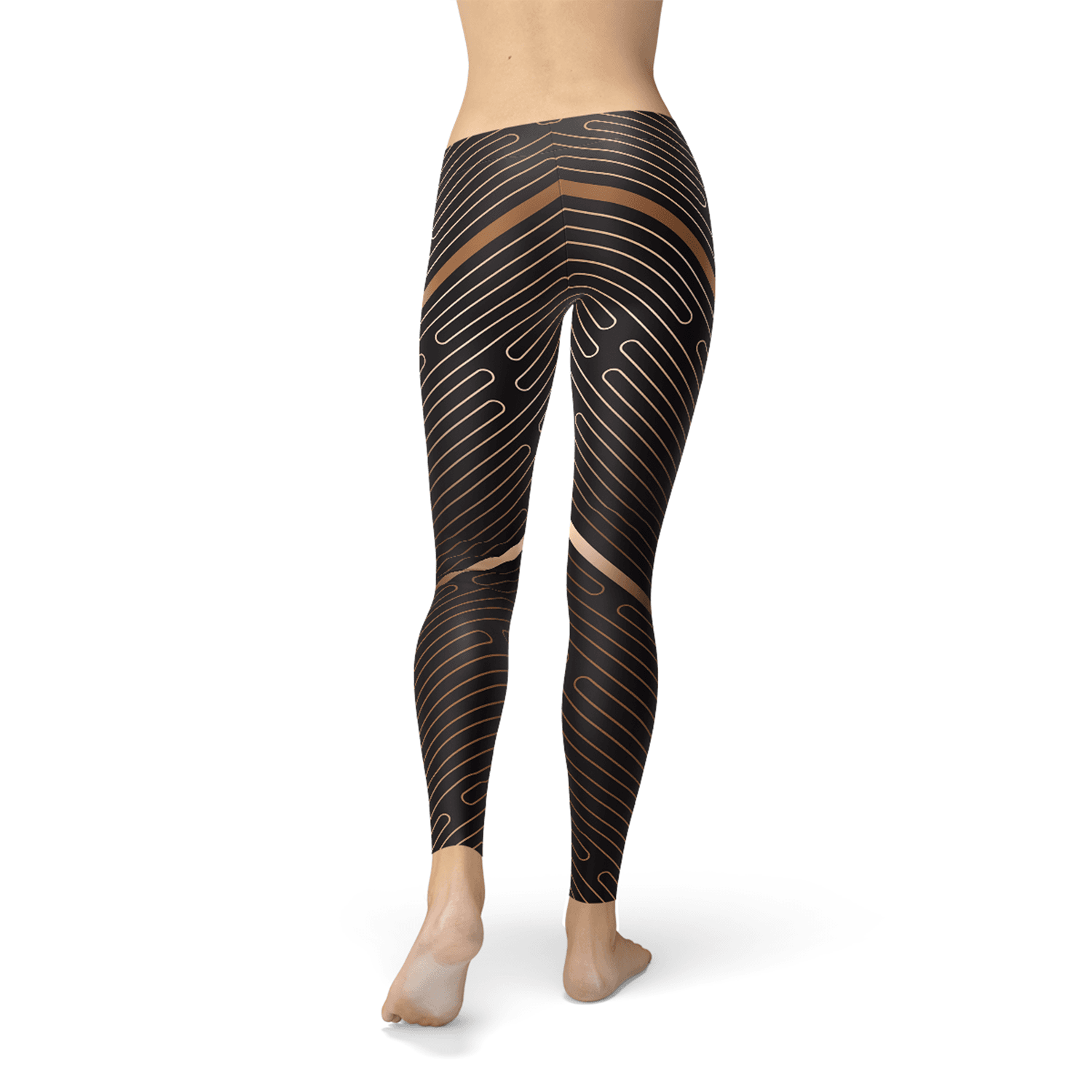 image-Womens Striped Lines Sports Brown Leggings