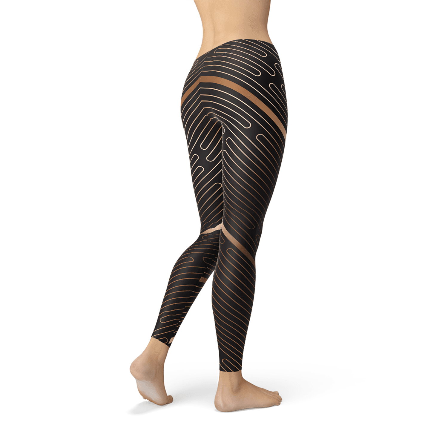image-Womens Striped Lines Sports Brown Leggings