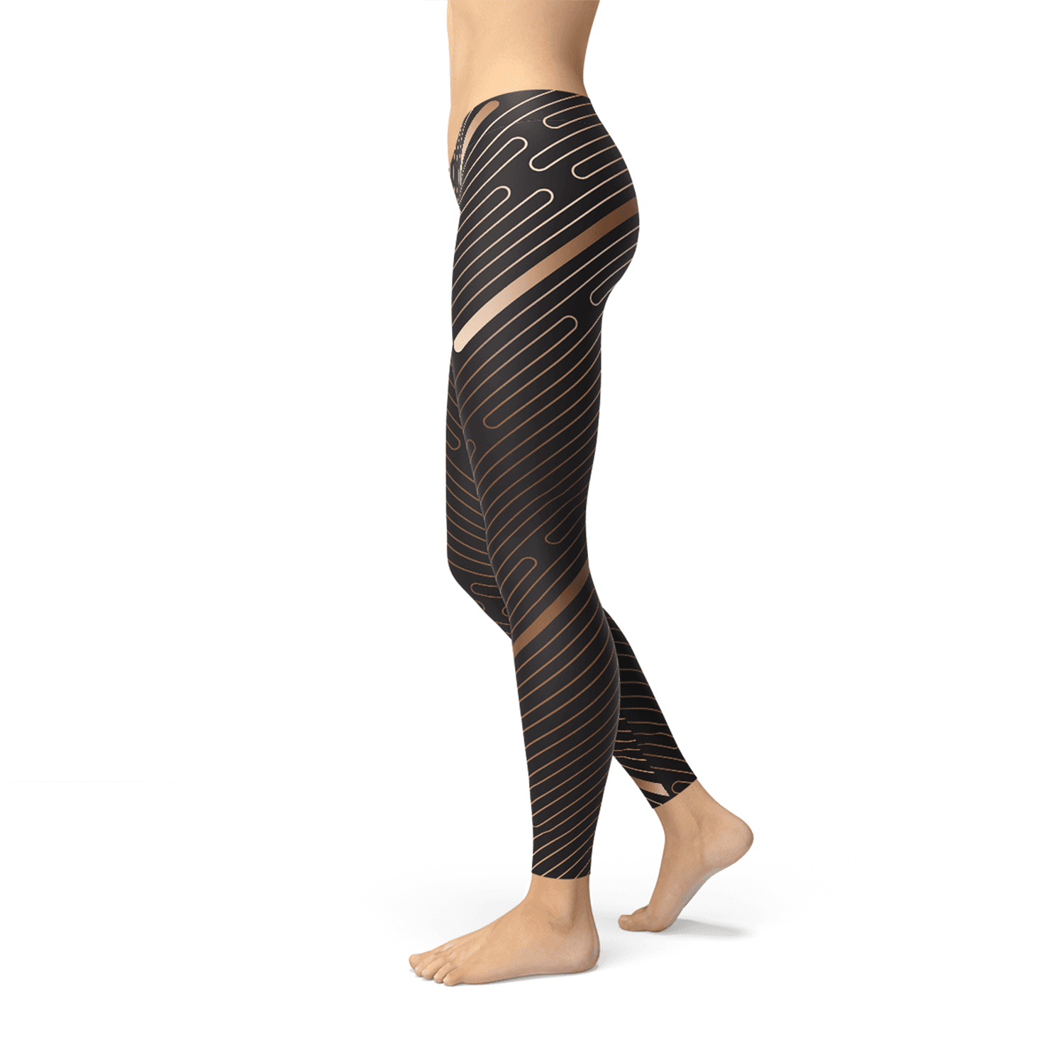 image-Womens Striped Lines Sports Brown Leggings