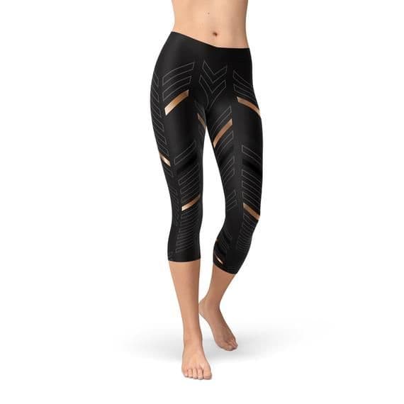 image-Womens Sports Stripes Black Capri Leggings
