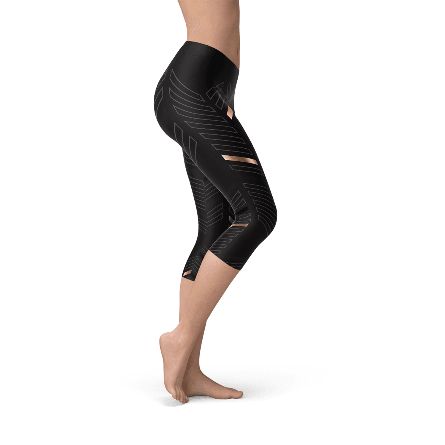 image-Womens Sports Stripes Black Capri Leggings