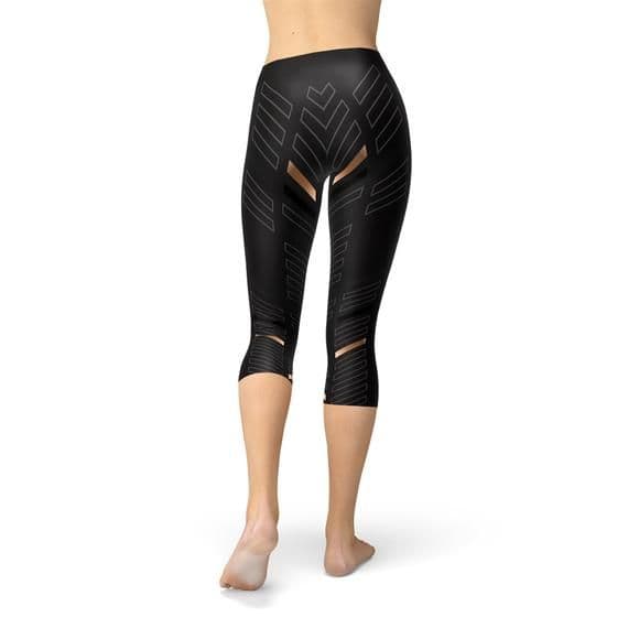 image-Womens Sports Stripes Black Capri Leggings