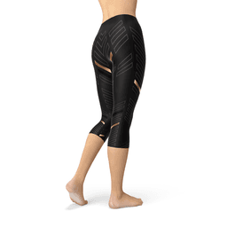 image-Womens Sports Stripes Black Capri Leggings