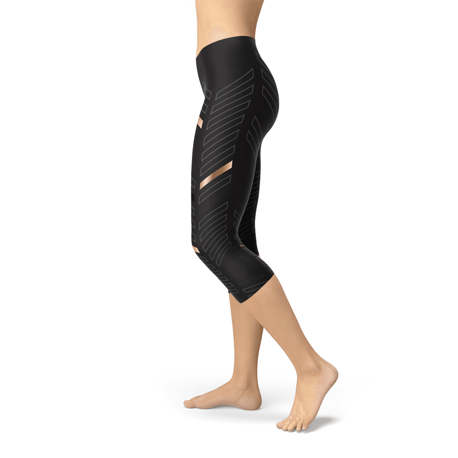 image-Womens Sports Stripes Black Capri Leggings
