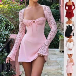 image-Y2K Lace Long Sleeve Backless Dress - Short