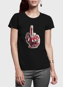image-I Love You Half Sleeves Women Black,White T-shirt