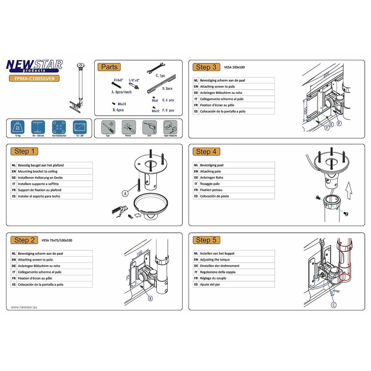 image-TV Mount Neomounts FPMA-C100SILVER 10" 30" 12 kg