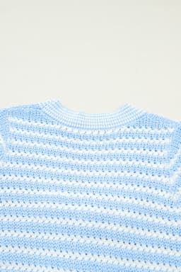 image-Sky Blue Stripe Knit V Neck Bow Sweater