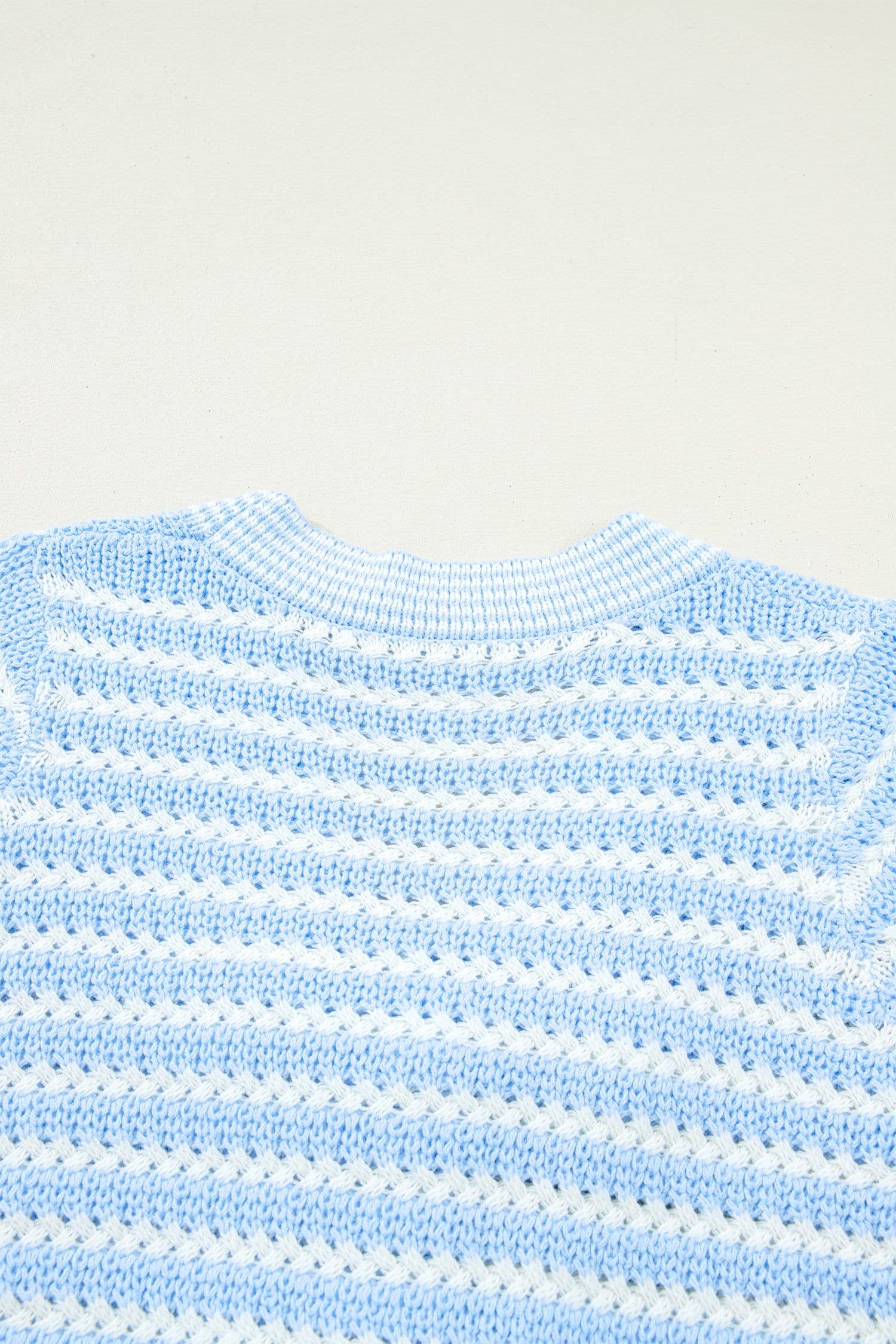 image-Sky Blue Stripe Knit V Neck Bow Sweater