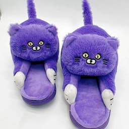 image-Cute Cat Hug Plush Cotton Slippers
