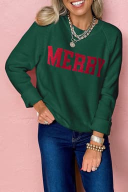 image-Racing Red MERRY Letter Christmas Raglan Sweater