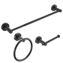 image-Bathroom Hardware Set, Thicken Space Aluminum 3 PCS Towel bar Set- Matte Black 16-27 Inches Adjustable Bathroom Accessories Set