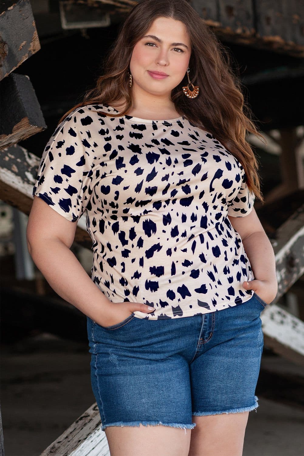 image-Plus Size Khaki Leopard Print Top - Twist Open Back