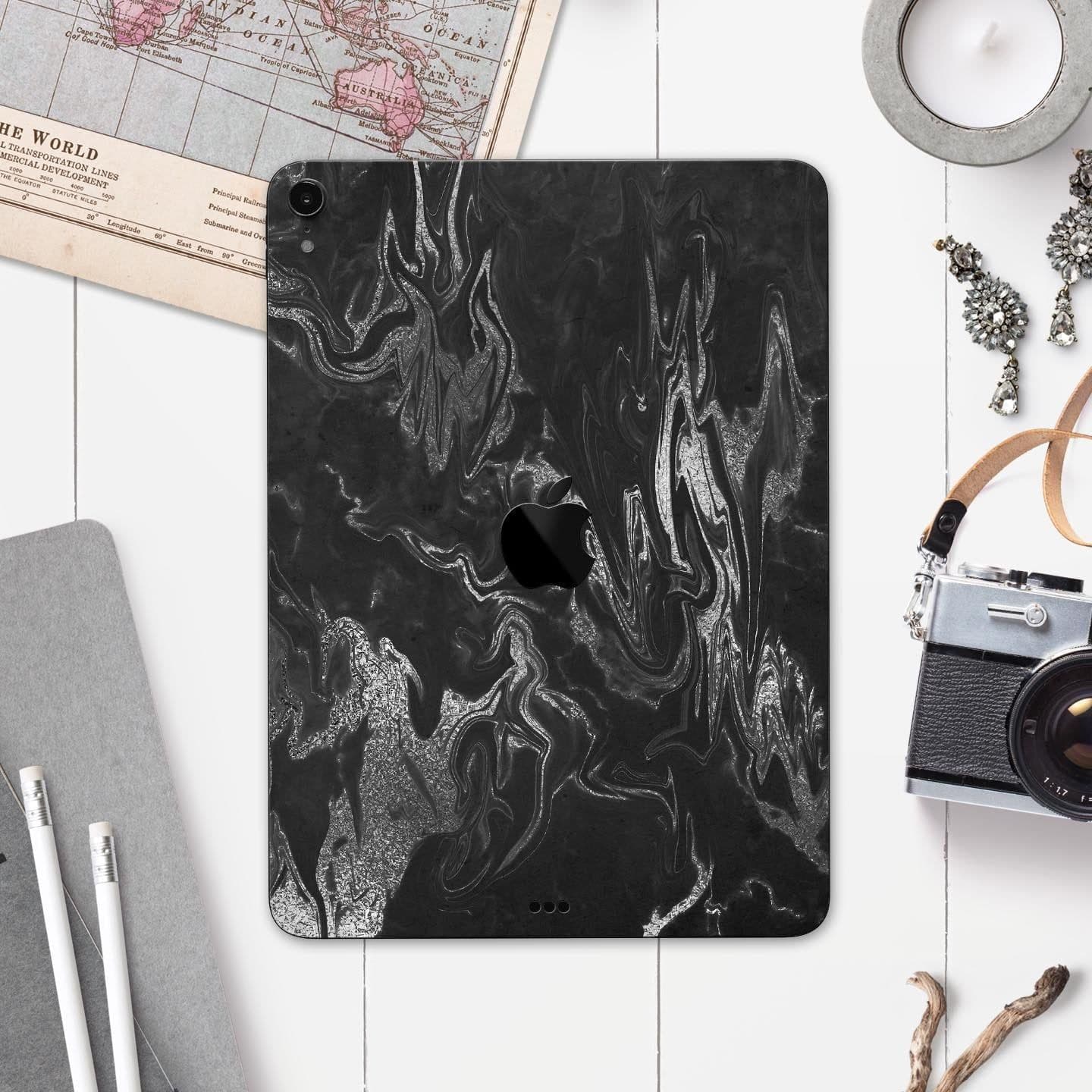 image-Black & Silver Marble Swirl V1 - Full Body Skin Decal for the Apple