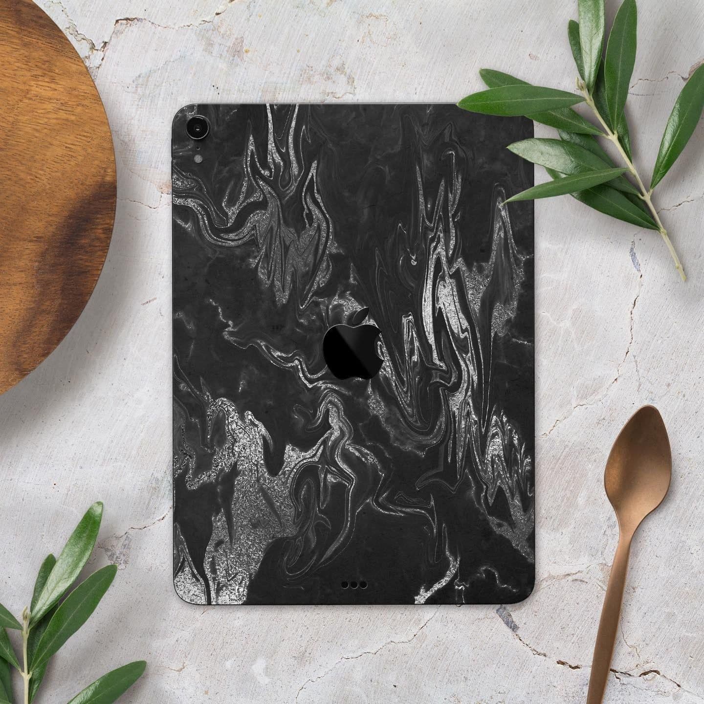 image-Black & Silver Marble Swirl V1 - Full Body Skin Decal for the Apple