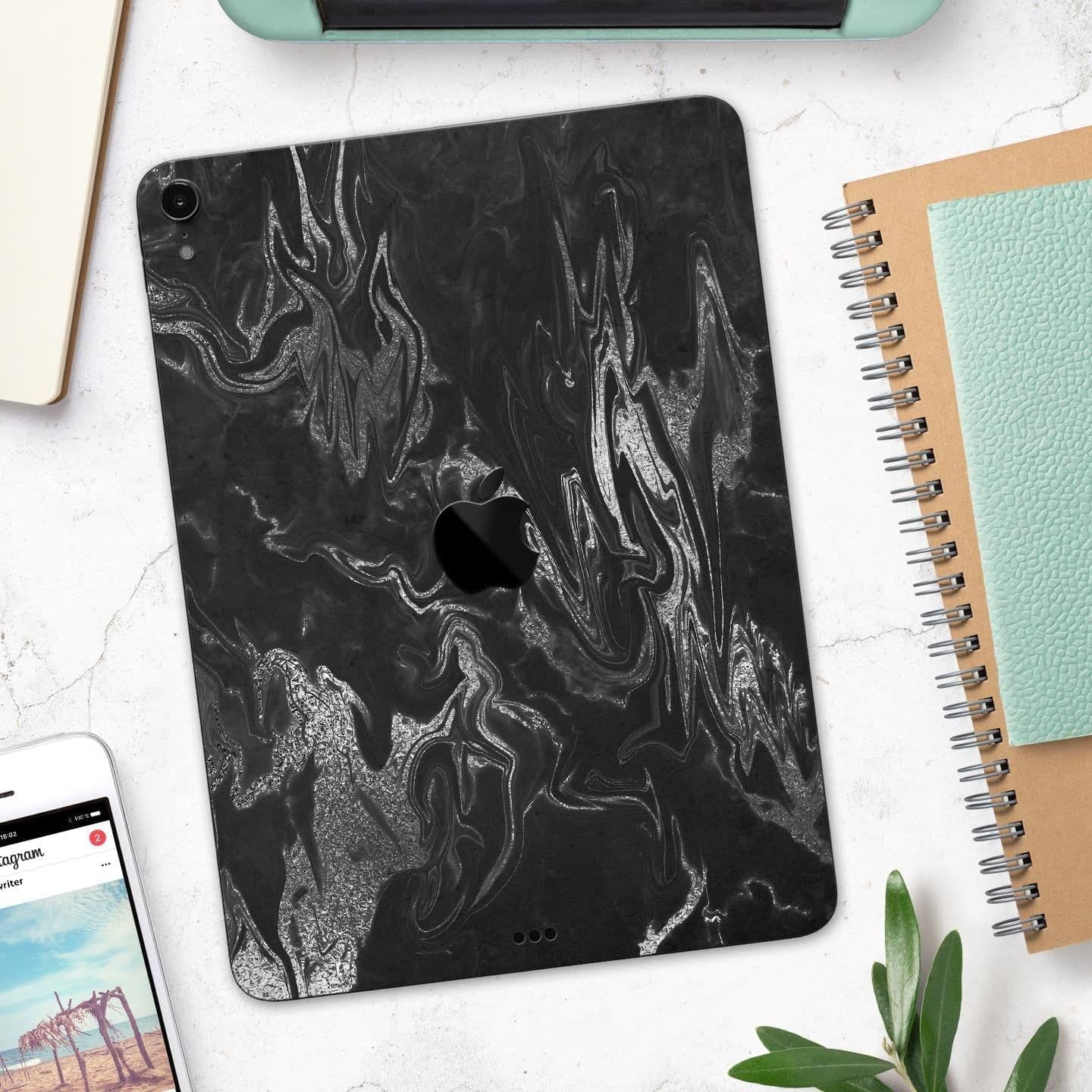 image-Black & Silver Marble Swirl V1 - Full Body Skin Decal for the Apple