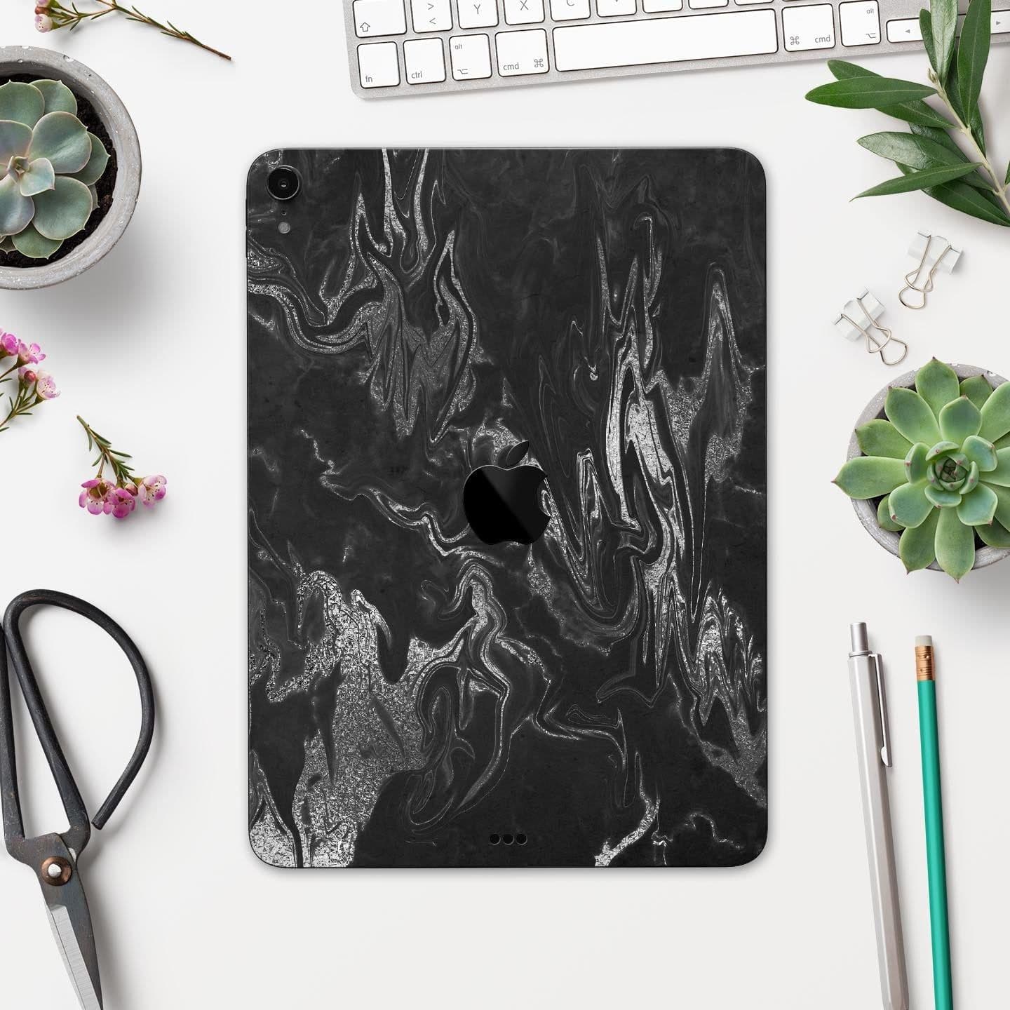 image-Black & Silver Marble Swirl V1 - Full Body Skin Decal for the Apple