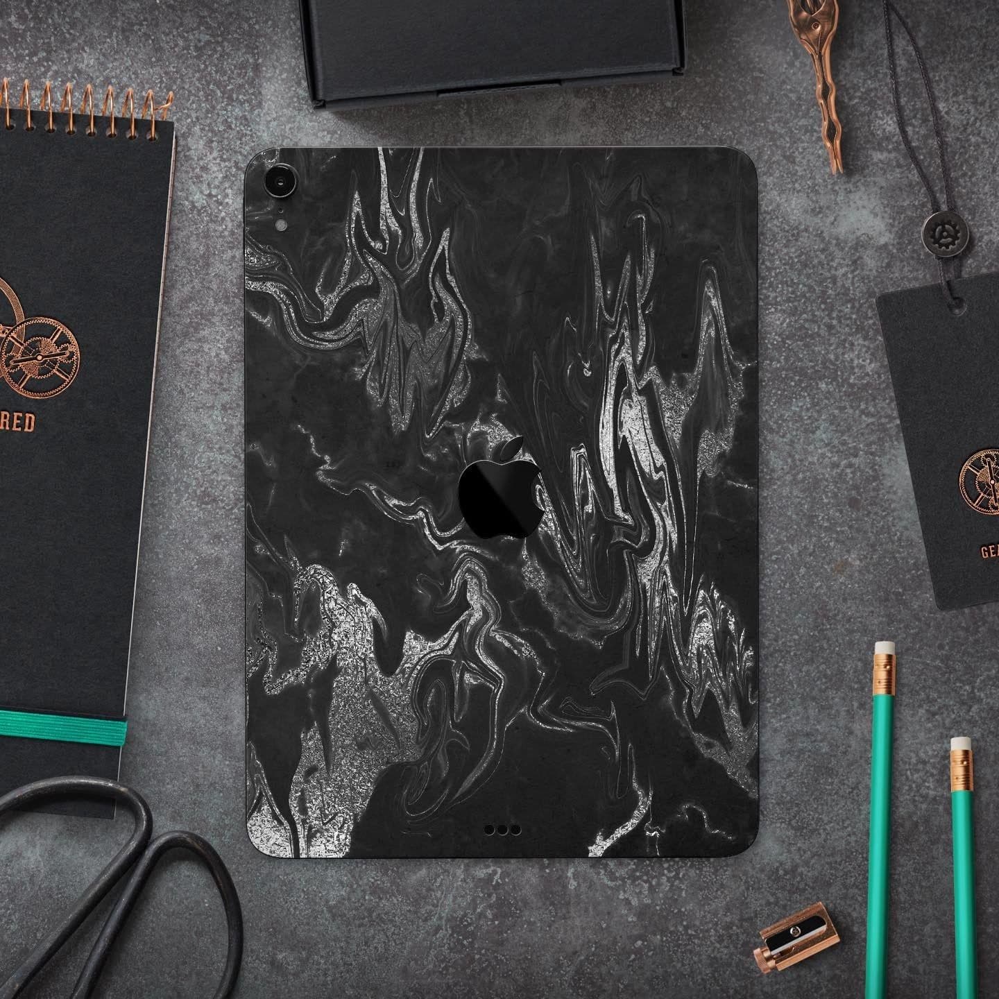 image-Black & Silver Marble Swirl V1 - Full Body Skin Decal for the Apple
