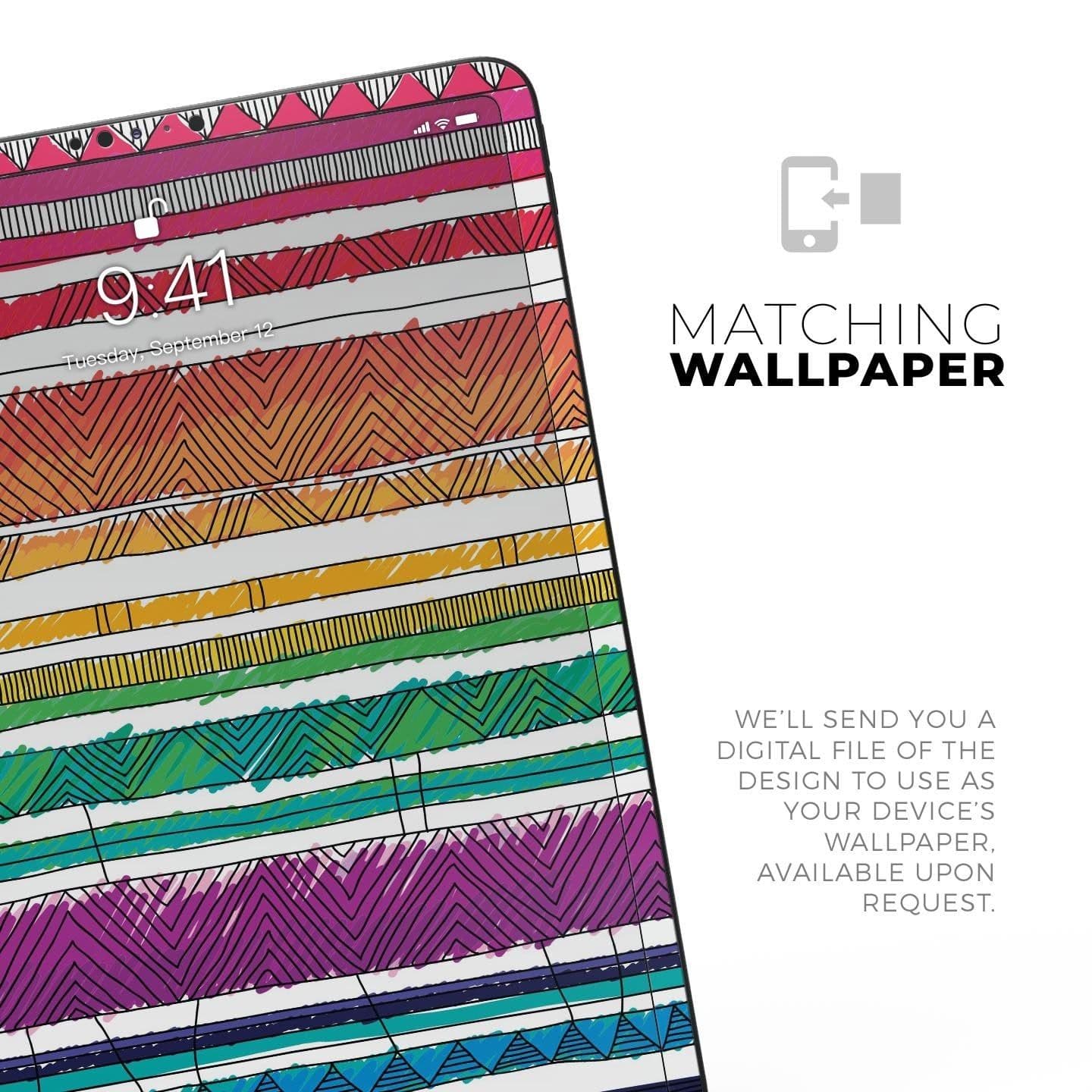 image-Crayon Colored Doodle Patterns - Full Body Skin Decal for the Apple