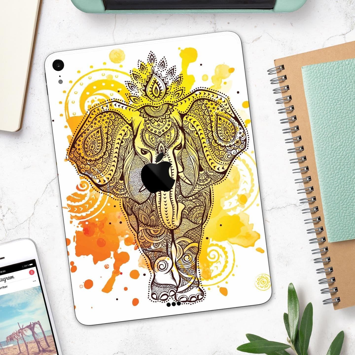 image-Bright Orange Ethnic Elephant - Full Body Skin Decal for the Apple