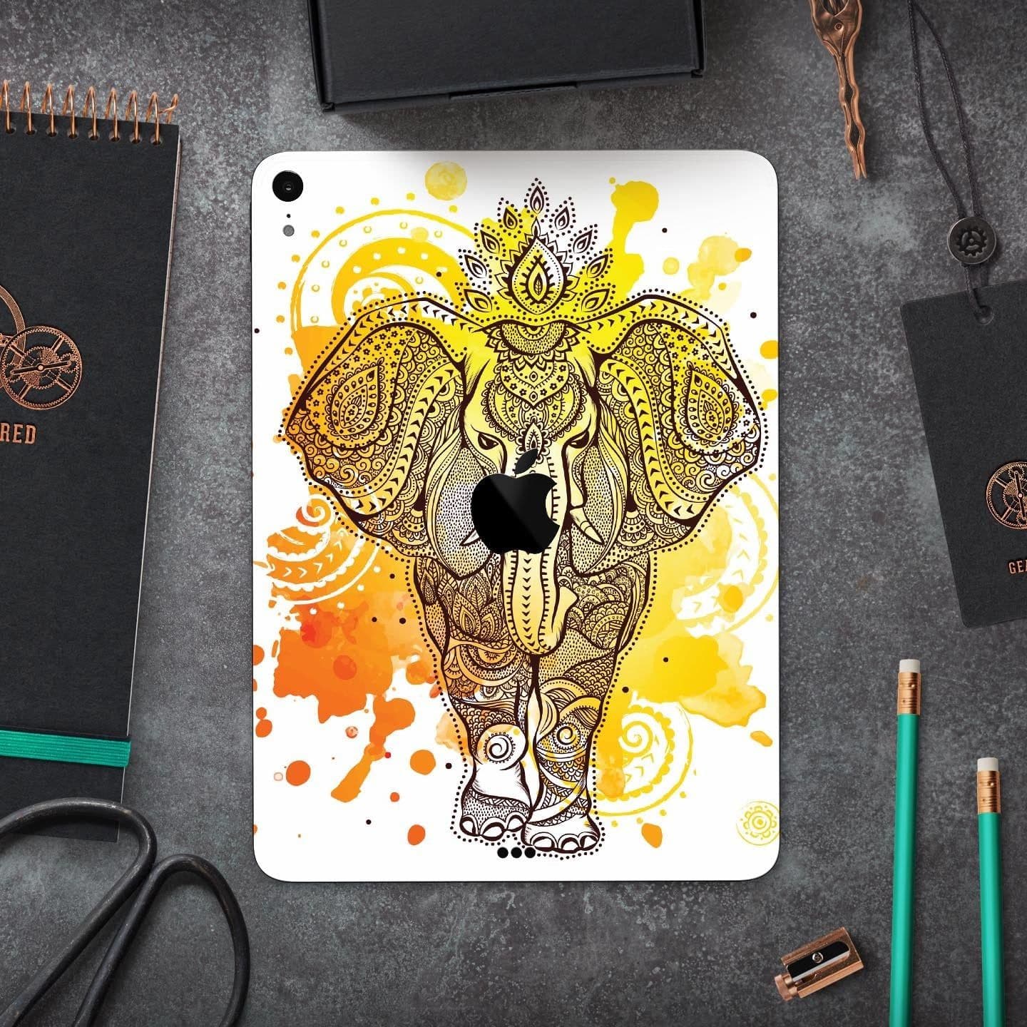image-Bright Orange Ethnic Elephant - Full Body Skin Decal for the Apple