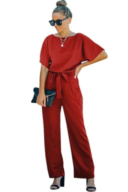 image-Black Belted Wide Leg Jumpsuit