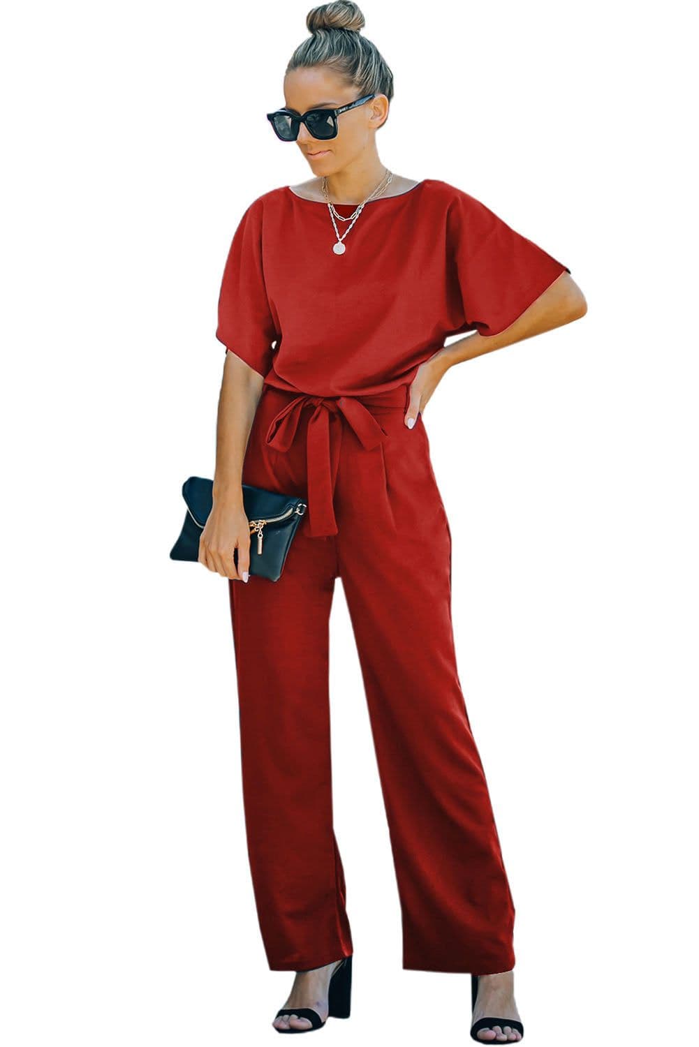 image-Black Belted Wide Leg Jumpsuit