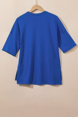 image-Dark Blue Longline Top - Short Sleeve Side Slit