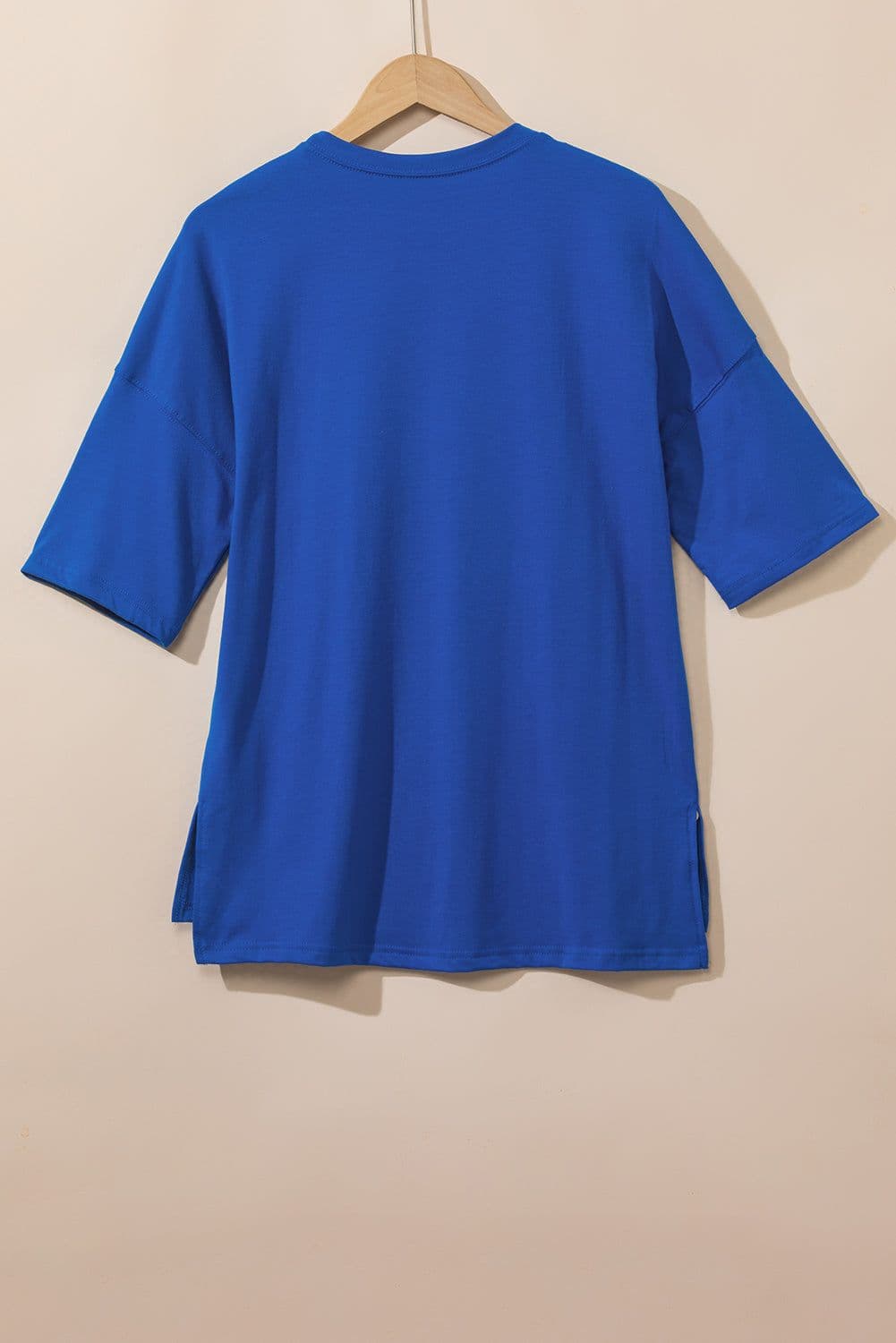image-Dark Blue Longline Top - Short Sleeve Side Slit