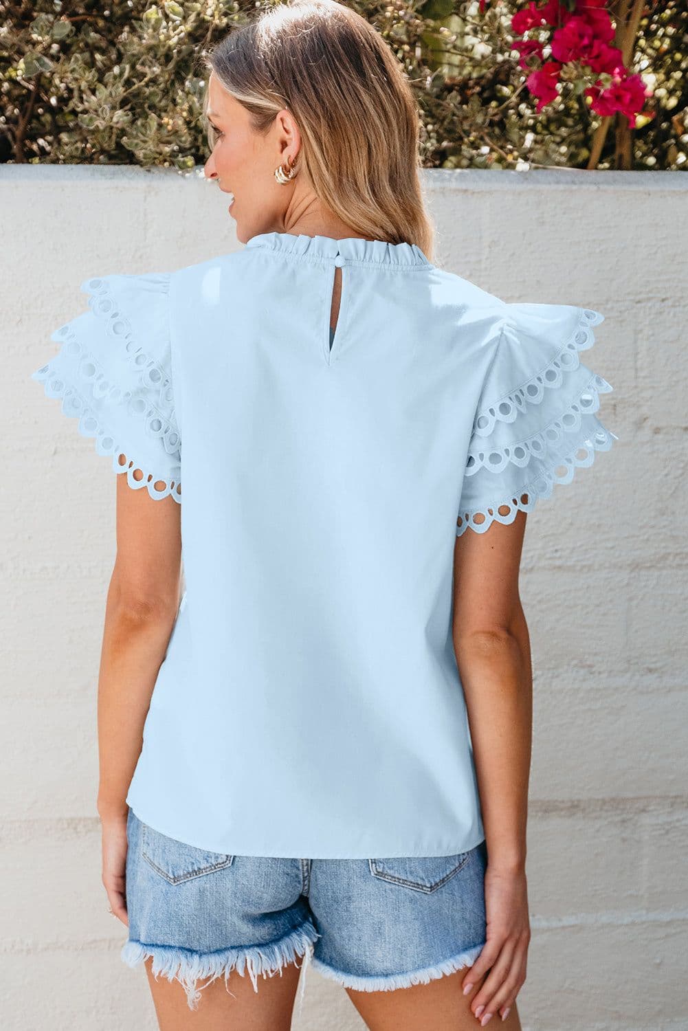 image-Beau Blue Layered Ric Rac Cap Sleeve Blouse