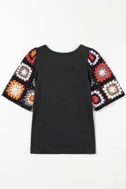 image-White Floral Crochet Top - Short Sleeve, Chic Round Neck, Relaxed Fit