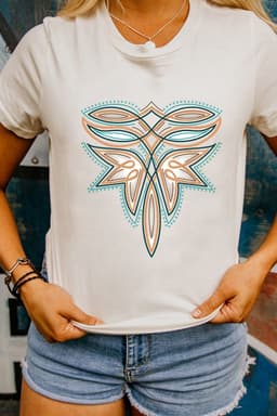 image-White Western Stitch Pattern Cotton Blend Tee