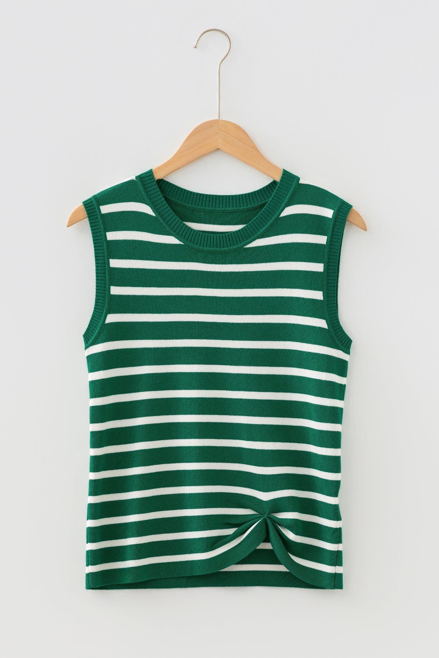image-Green Stripe Crew Neck Sleeveless Sweater Vest
