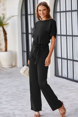 image-Black Belted Wide Leg Jumpsuit