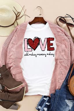 image-White Valentine LOVE Heart Graphic Tee