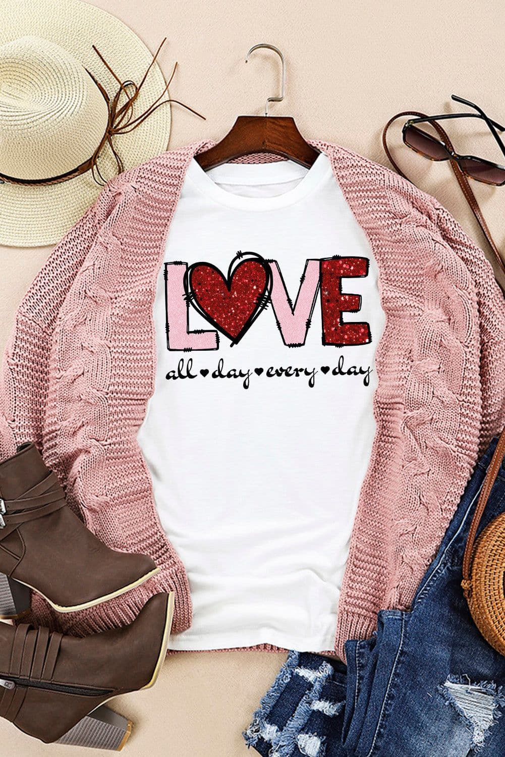 image-White Valentine LOVE Heart Graphic Tee