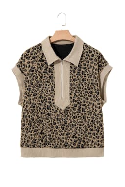 image-Beige Leopard Ribbed Plus Top