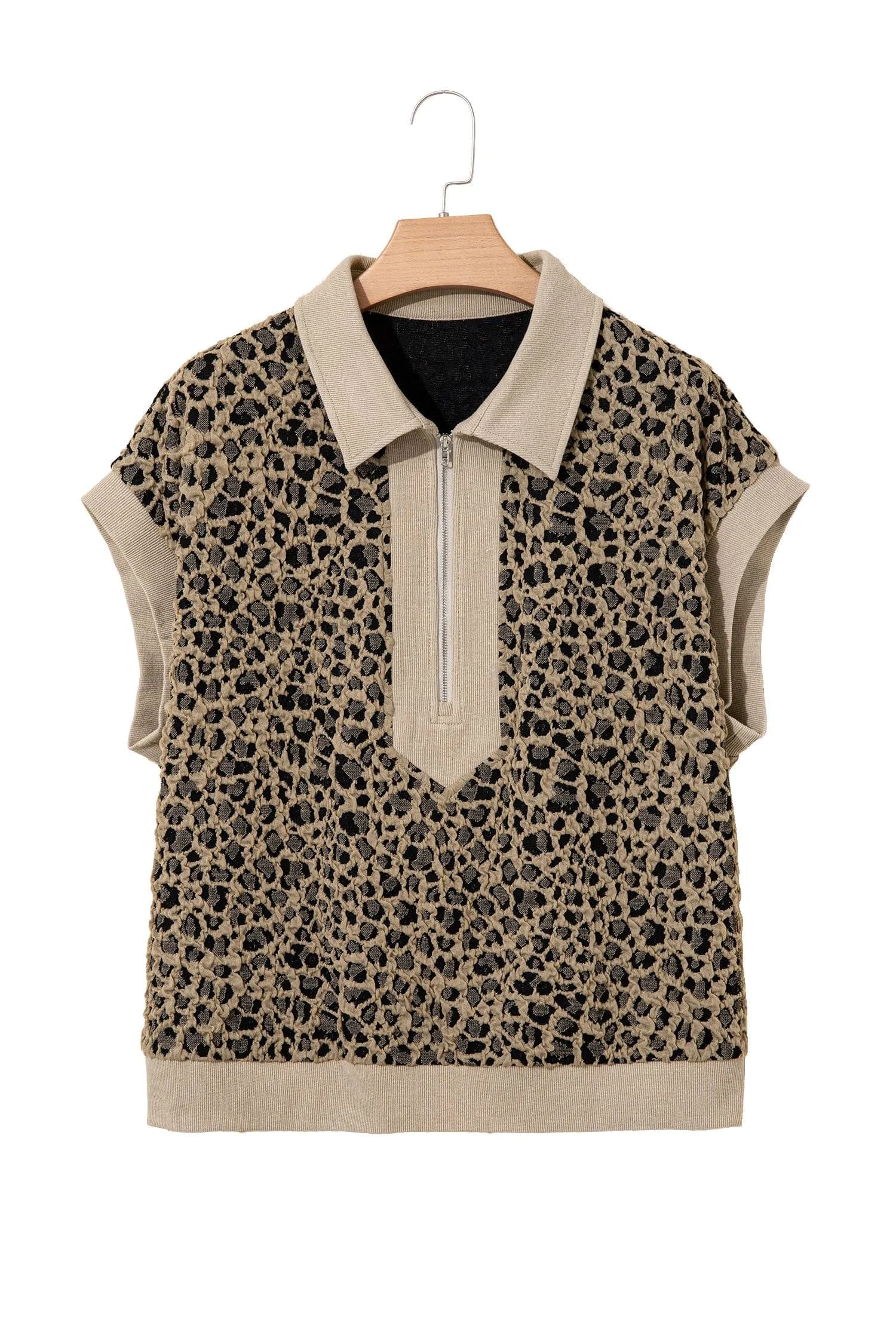 image-Beige Leopard Ribbed Plus Top