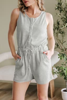 image-Light Grey Waffle Knit Sleeveless Romper Buttoned