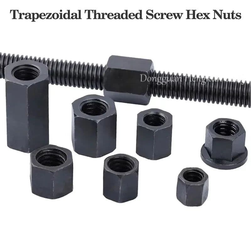 image-T12-T45 Trapezoidal Lead Screw Left/Right Rotary Thread Hex Nut CNC Machine 3D Printer Linear Shaft Carbon Steel ACME Thread