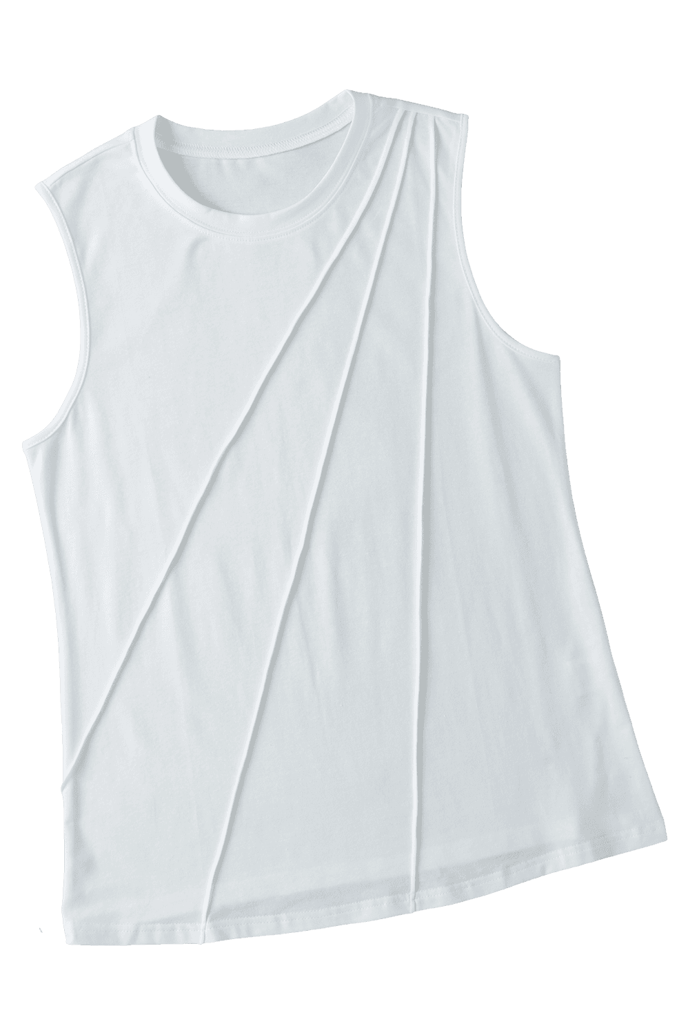 image-White Crew Neck Pleated Tank Top