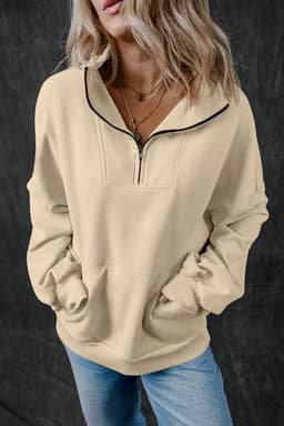 image-Light Grey Kangaroo Pocket Zip-up Sweatshirt (56 characters)